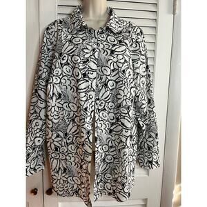 Lands' End No Iron Supima black and white blouse geometric‎ print 20W Mint